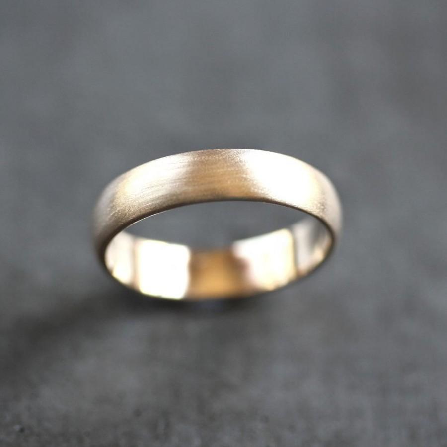 Hochzeit - Men's Gold Wedding Band, Recycled 14k Yellow Gold 5mm Wide Brushed Low Dome Man's Gold Wedding Ring - Made in Your Size