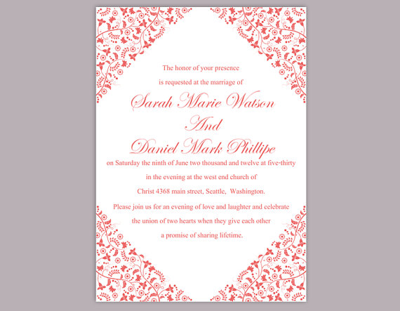 Свадьба - Wedding Invitation Template Download Printable Wedding Invitation Editable Red Invitations Elegant Floral Invitation Flower Invites DIY
