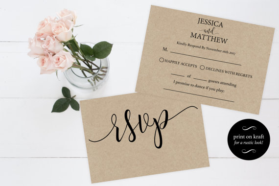 Свадьба - RSVP postcards templates - Wedding rsvp cards - rsvp online - rsvp Printable - kraft rsvp card - Downloadable wedding 