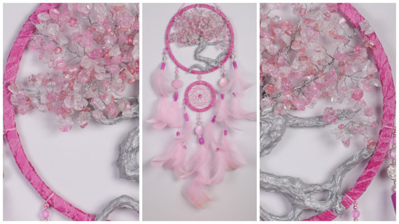 Mariage - Pink Dream Catcher Tree of life Dreamcatcher quartz Dream сatcher pink quartz dreamcatchers decor wall handmade pink unique gift birthday