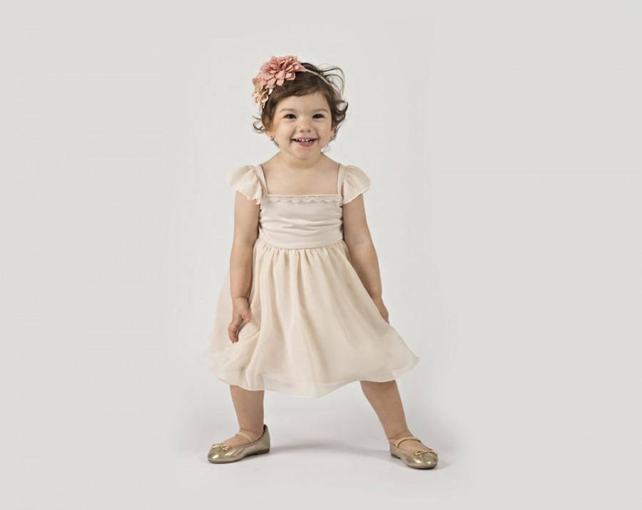 زفاف - Ivory Flower Girl Dress for Baby or Toddler in Chiffon with Cap Sleeves - The "Rebekah"
