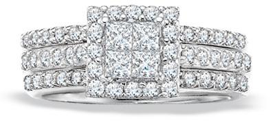 Mariage - 1-1/4 CT. T.W. Princess Cut Diamond Wedding Set in 14K White Gold