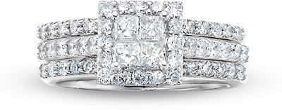 Mariage - 2 CT. T.W. Quad Princess-Cut Diamond Framed Three Piece Bridal Set in 14K White Gold