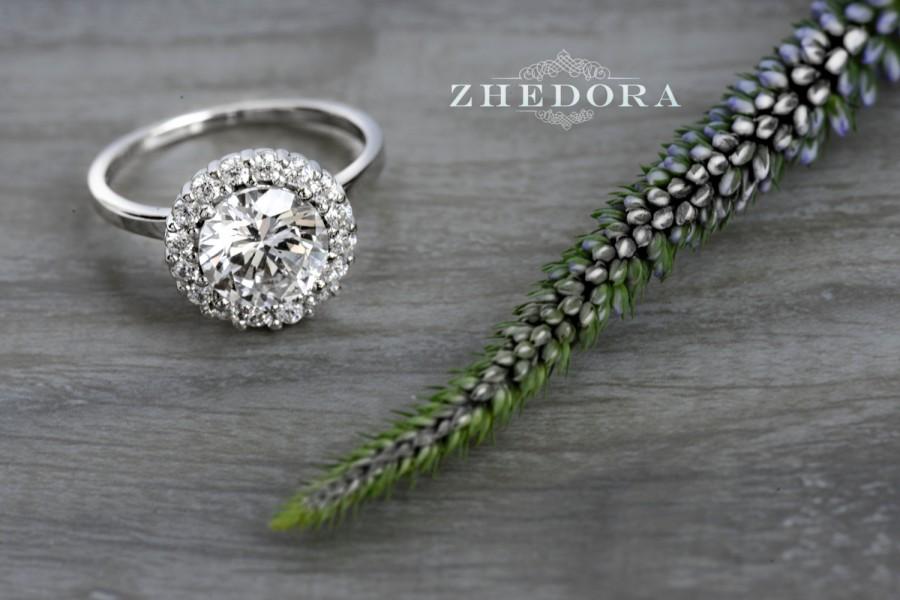 زفاف - 2.3 CT Halo Engagement Ring Brilliant Cut Round Inlay Simulated Stone Sterling Silver Rhodium Plated Wedding Ring Bridal Ring 0ZSTR000932
