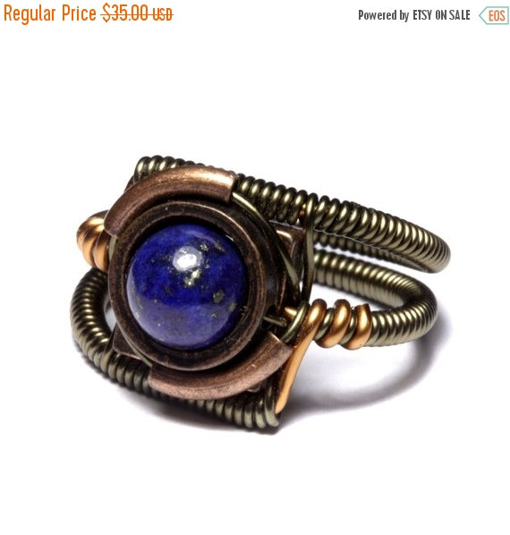 زفاف - SALE 25% OFF - Steampunk Jewelry - Ring - Lapis Lazuli