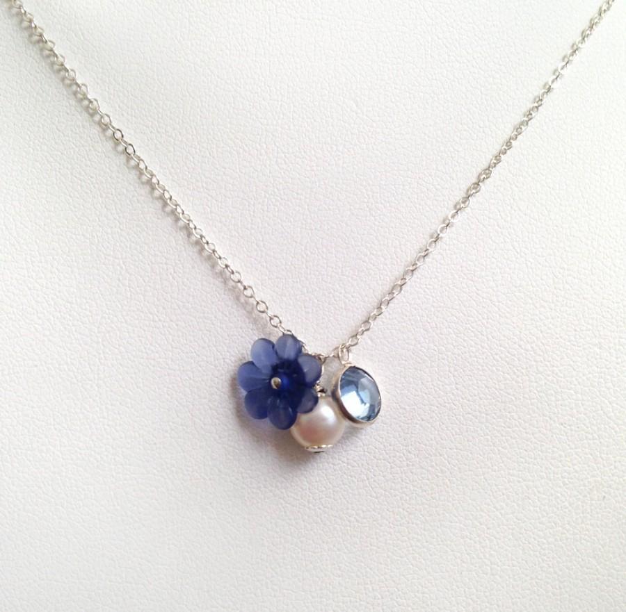 Hochzeit - Pearl charm Necklace, flower girl necklace, dainty girl jewelry, kids pearls, girl jewelry blue accesories, flower girl gift pearls sale