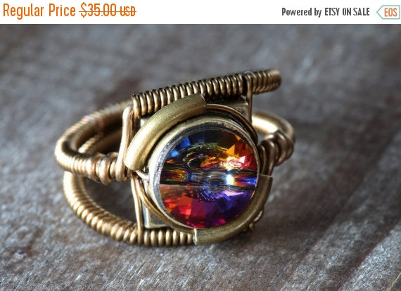 Mariage - SALE 25% OFF - Steampunk Jewelry - RING - Volcano Swarovski Crystal (Custom size available - see description)