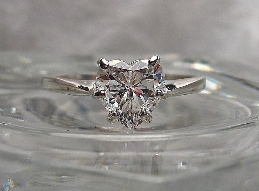 Wedding - Warm White Precision Faceted Cubic Zirconia 7mm Heart Cut .925 Sterling Silver Ring Made to Order