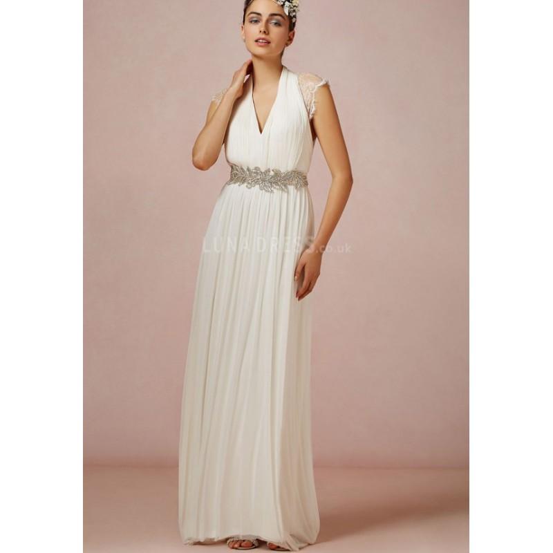 Mariage - Retro A line Halter Chiffon Floor Length Wedding Dress With Sash/ Ribbon - Compelling Wedding Dresses