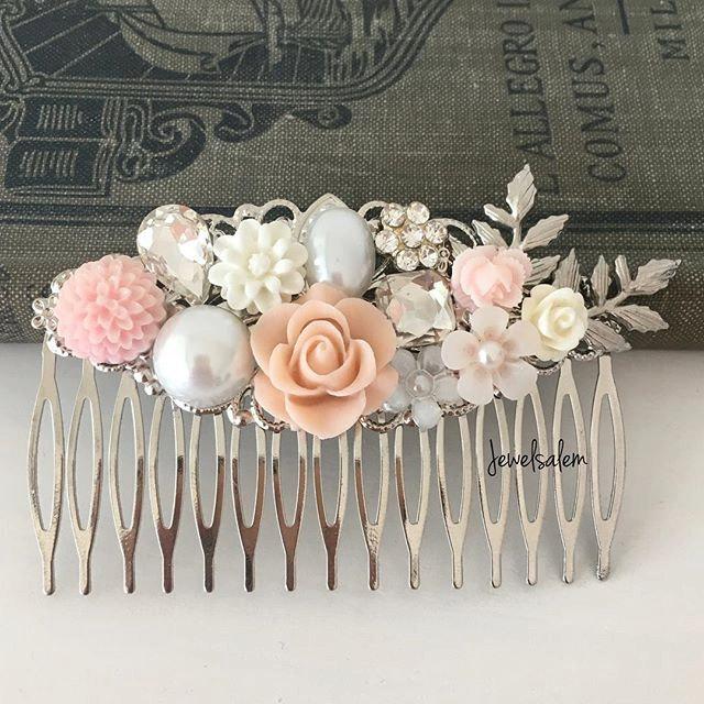 Hochzeit - Elegant Wedding Hair Comb, Romantic Bridal Comb, Blush Pink Silver Headpiece, Pastel Flower Hair Clip, Whimsical, Bridesmaids Hair Slide