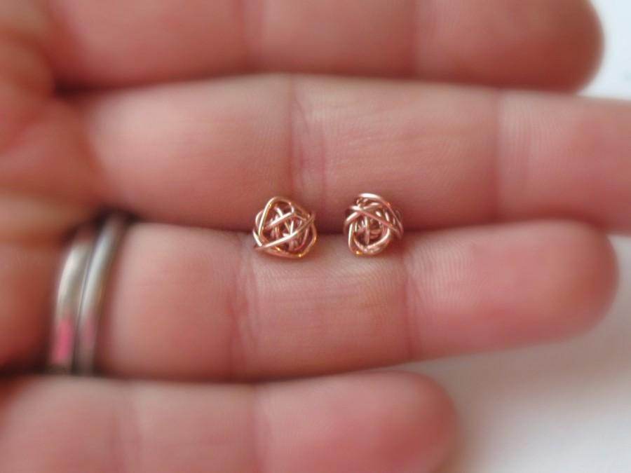 Wedding - Rose Gold Earrings/ Bridesmaid Gift/ Wedding Earrings/ Tiny Stud Earrings/ Tie the Knot gifts/ Mother of the Bride Gift/ Best Friend gift