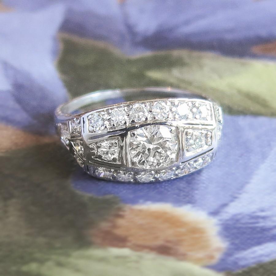 Wedding - Art Deco Vintage 1930's Old European Cut Diamond Engagement Anniversary Wedding Ring Platinum