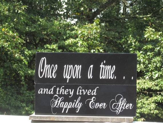 Свадьба - Double Sided / Flower Girl Ring Bearer Sign / "and they lived Happily Ever After" "Once upon a time" / Ring Holder / Wedding / Painted Wood