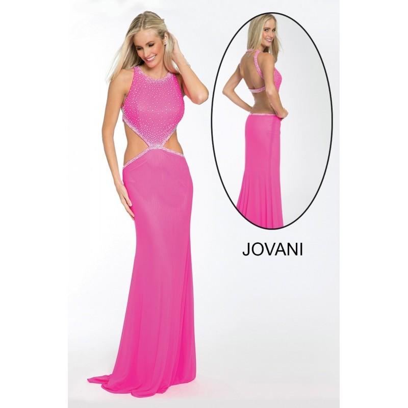 زفاف - Jovani 20011 Jewel Neckline Side Cutouts Exposed Back Sheath Silhouette - Prom Jovani Drop Waist Long Scoop Dress - 2017 New Wedding Dresses
