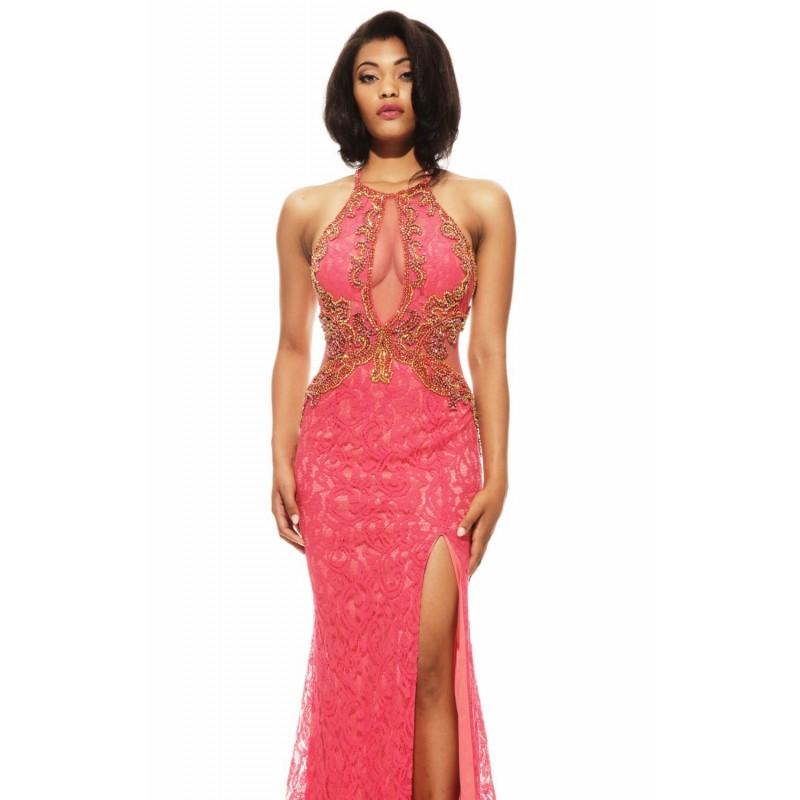 Wedding - Watermelon Beaded Lace Gown by Johnathan Kayne - Color Your Classy Wardrobe