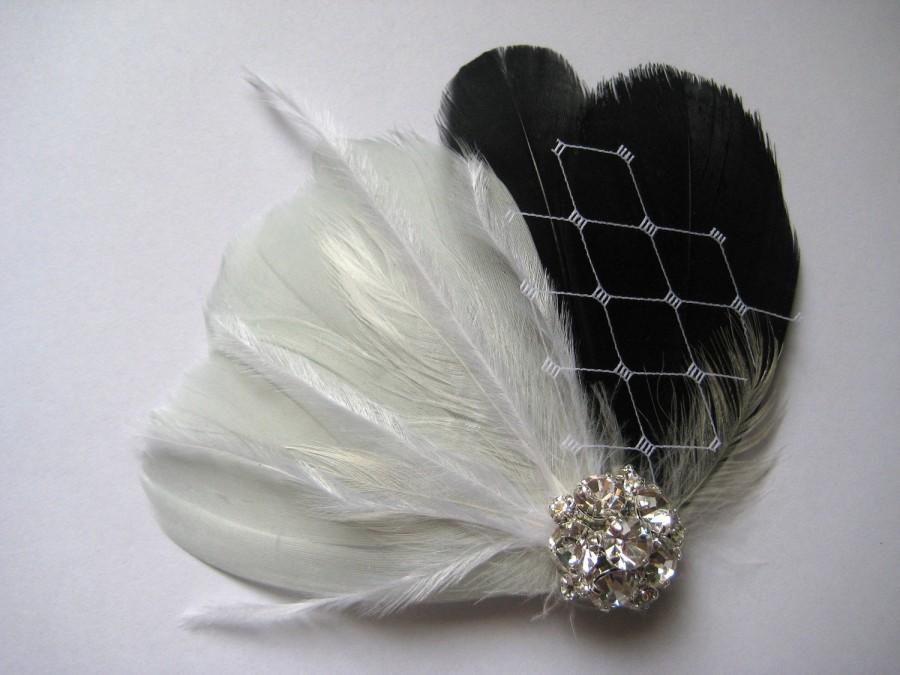 زفاف - Wedding Bridal Bridesmaid White Black Grey Feather Rhinestone Jewel Veiling Head Piece Hair Clip Fascinator Accessory