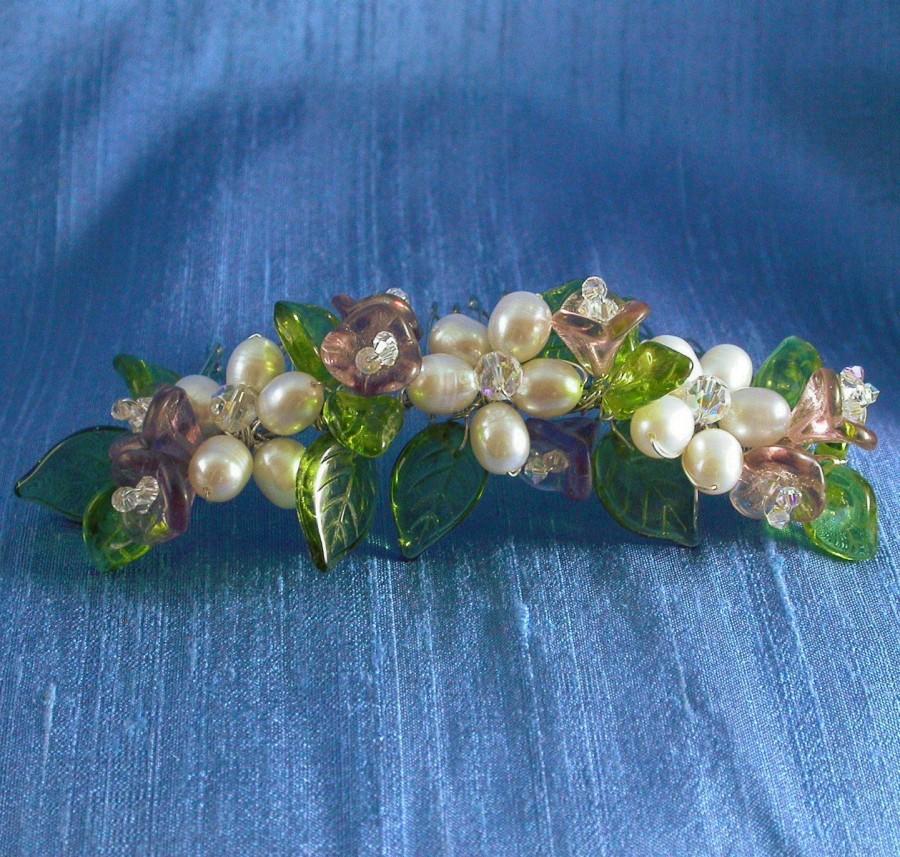 Wedding - Pearl Flower Comb, Bridal Comb, Pearl and Purple Flower Comb, Flower Comb, Pearl Flower Fascinator, Bouquet Pearl and Glass Flower Comb