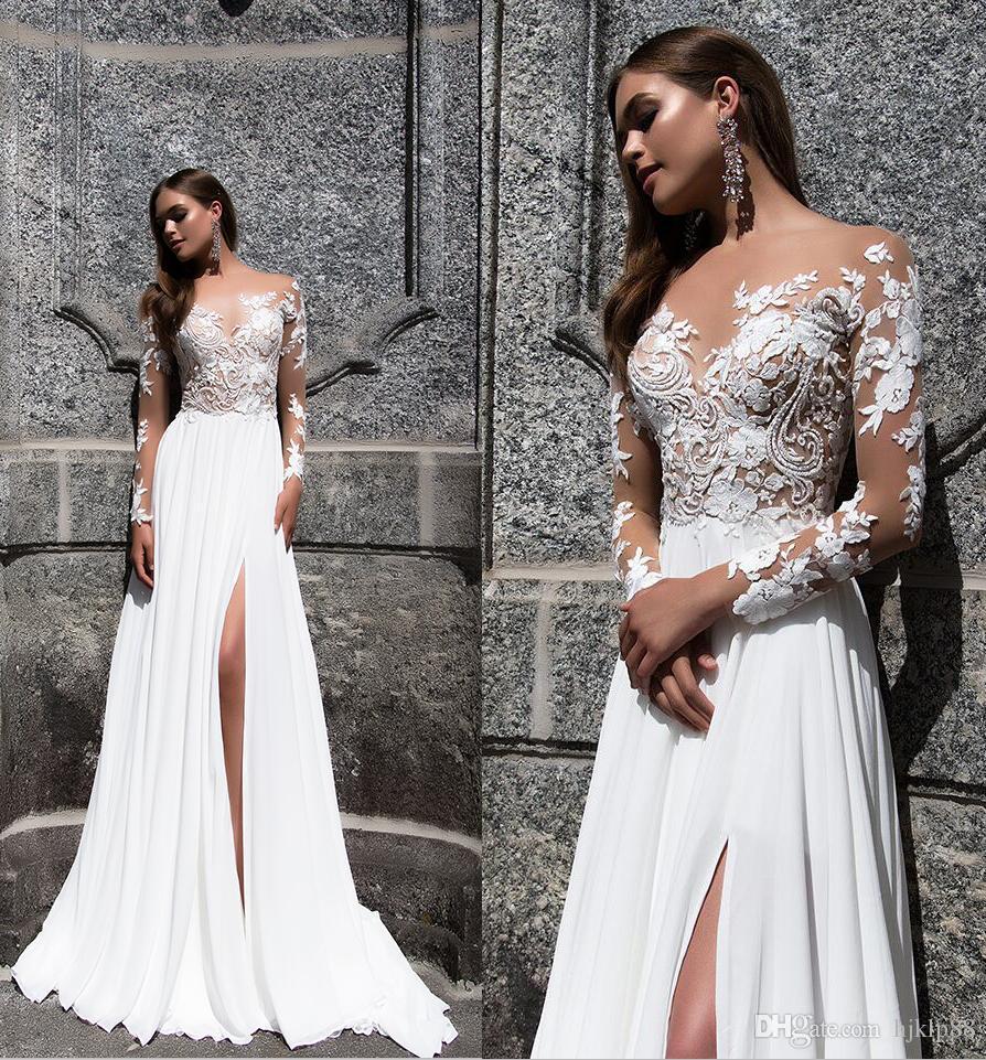 Свадьба - Milla Nova Magnolia 2017 Jewel Neck Long Sleeve Sexy Wedding Dresses Vintage Illusion Wedding Dress Bridal Gowns Side Slit Lace Luxury Illusion Online with $148.58/Piece on Hjklp88's Store 