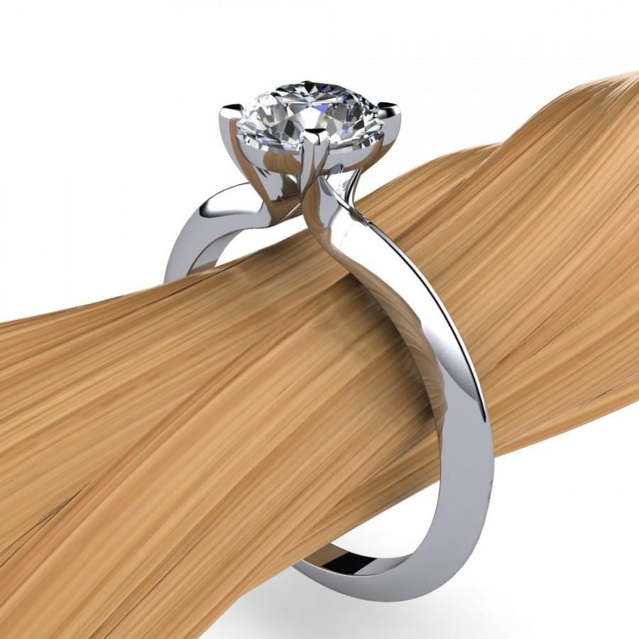 زفاف - Diamond Solitaire Engagement Ring in Platinum, 1 Carat VVS1, Triangle Band - Free Gift Wrapping