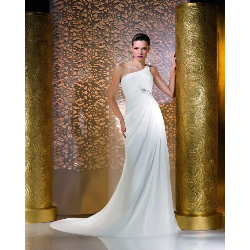 Hochzeit - Simple A-line One Shoulder Ruching Sweep/Brush Train Chiffon Wedding Dresses - Dressesular.com