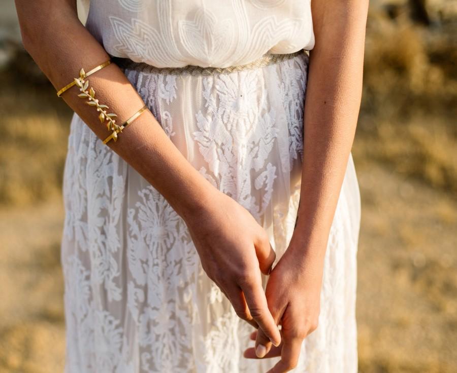Свадьба - Arm Cuff Bracelet, Leaf Bracelet, Cuff Bracelet, Wedding Bracelet, Gold leaf Bracelet, Bridal Bracelet, Body Jewelry, Prom Bracelet