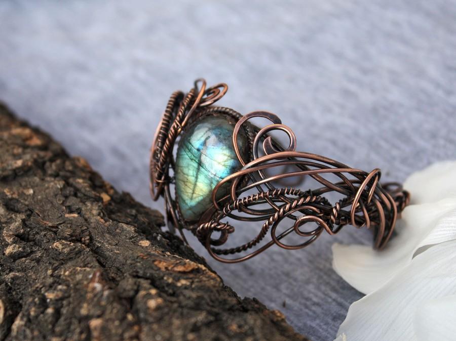 Hochzeit - Labradorite Copper bracelet - Elegant wire wrapped bracelet - Wreathed Art Nouveau bracelet