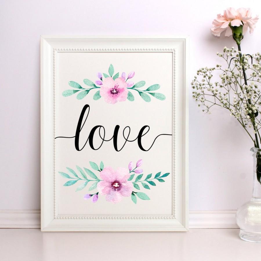 زفاف - Love print Watercolor love print Love wall art Love printable Floral Love Poster Floral Love print Nursery decor Digital art Love sign