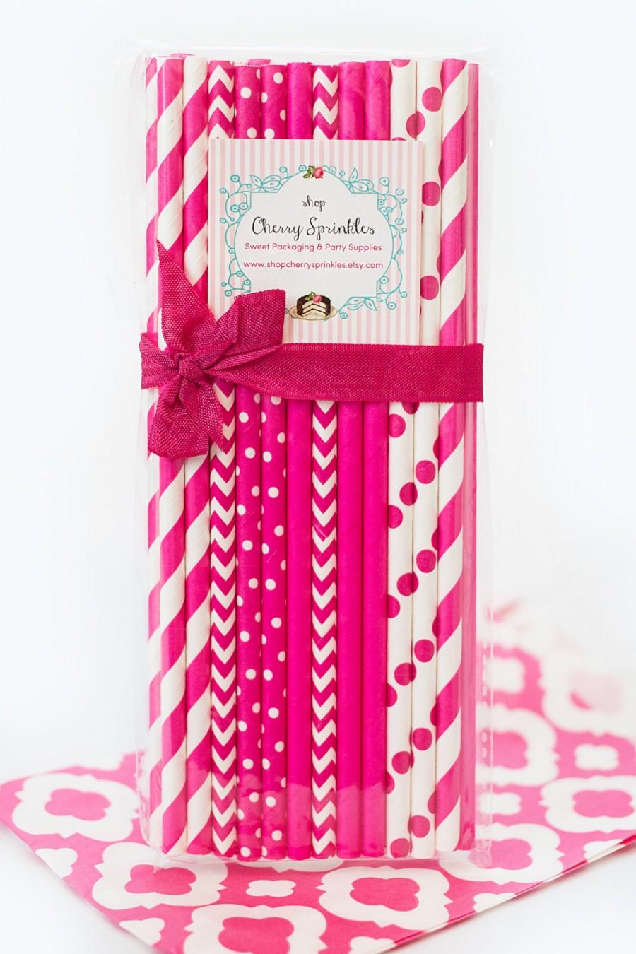 Mariage - Fuschia straws *paper straws *Pink Straws *Pink Wedding *Girl theme party -Wedding, Birthday, Baby Shower *MAGENTA *Vintage inspired straws