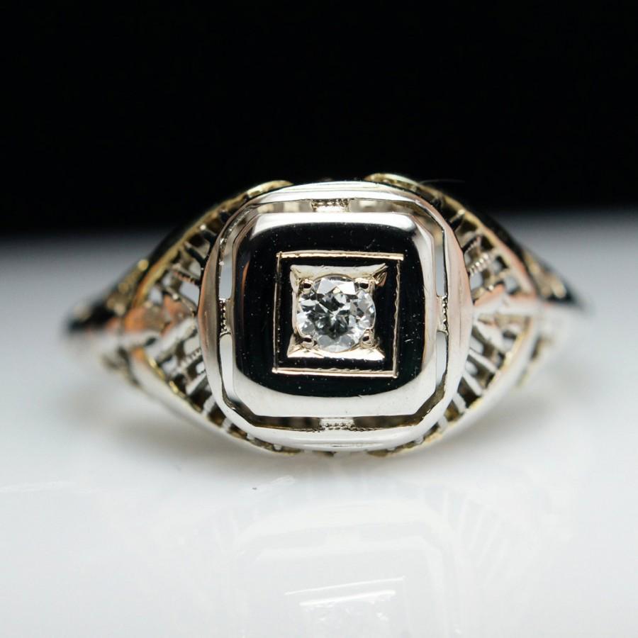 Wedding - Art Deco Diamond Ring Antique Engagement Ring 18k White Gold Late Edwardian Ring European Cut Diamond Cocktail Ring Unique Engagement Ring