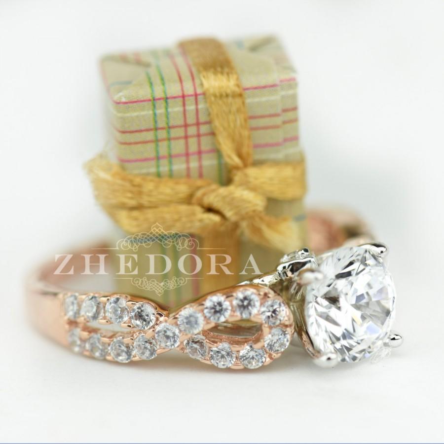 زفاف - 1.30 CT Round Cut Halo Engagement Ring Bridal Band Solid 14k White/Rose Gold, Unique Wedding Ring, Anniversary Ring