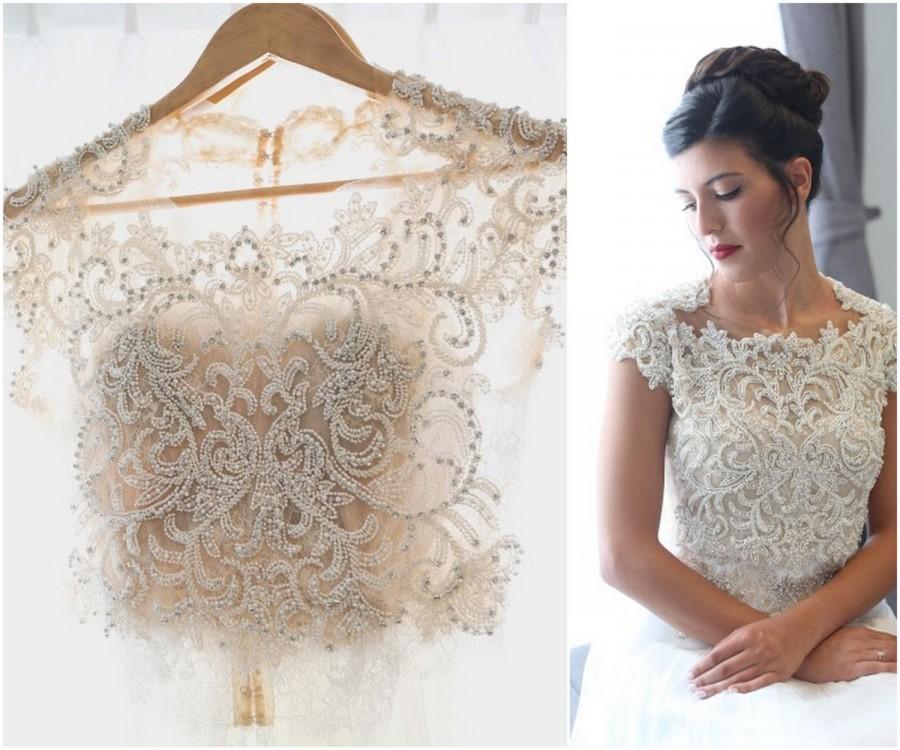 Hochzeit - Princess Two Piece Wedding Dress. Flowing Silk Skirt and Beaded Crotchet Top, Modest Wedding Dress, 2 piece wedding dress