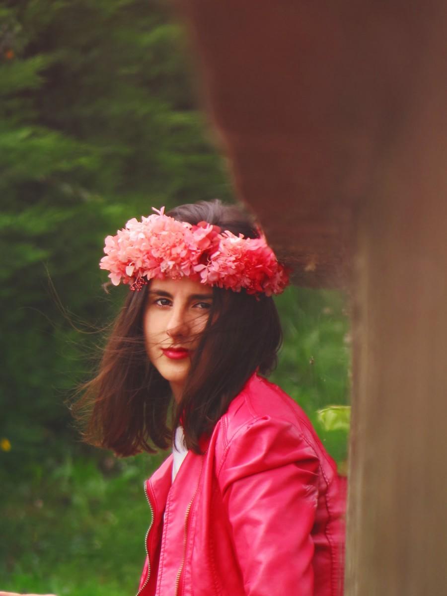 زفاف - Pink and red flower tiara - Woodland wedding floral tiara - Pink flower crown - Flower fascinator