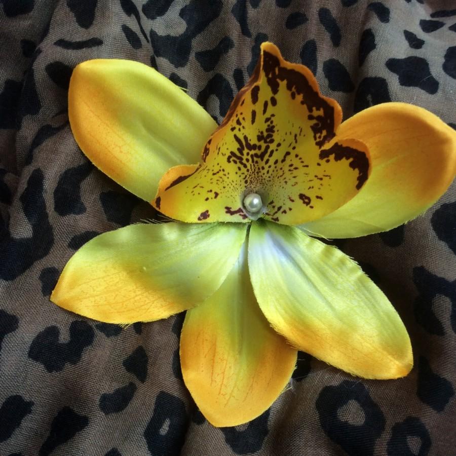 زفاف - Pin Up Large Orchid Hair Flower On Clip...YELLOW