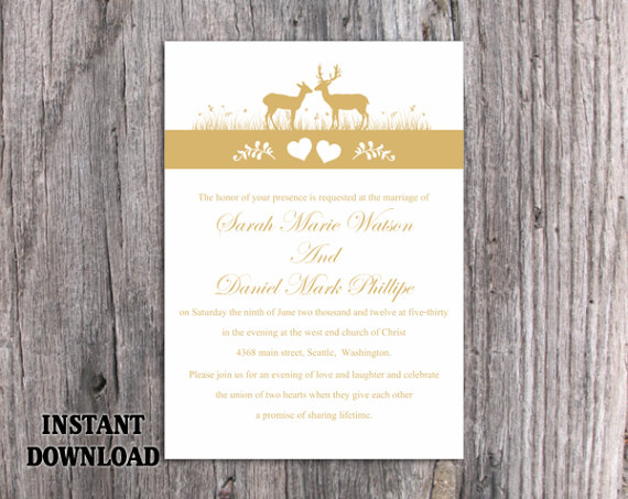 Wedding - Wedding Invitation Template Download Printable Wedding Invitation Editable Invitation Reindeer Invitation Gold Wedding Invitation Invite DIY