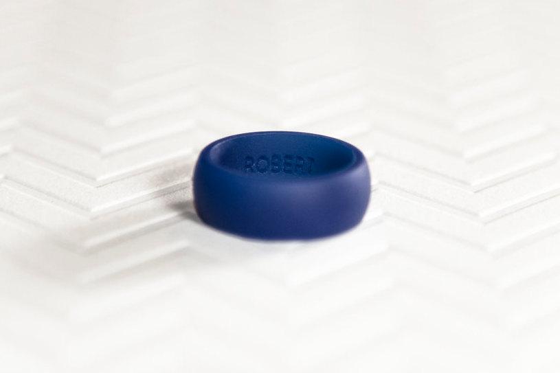 زفاف - Personalized Silicone Ring Royal Blue Rubber Ring Wedding Band Safe Ring Silicone Gift For Him Personalized Ring Unique Unisex Ring Handmade