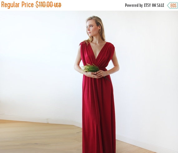 Wedding - Oscar Sale Bordeaux maxi floor length dress, Bridesmaids red long dress 1003