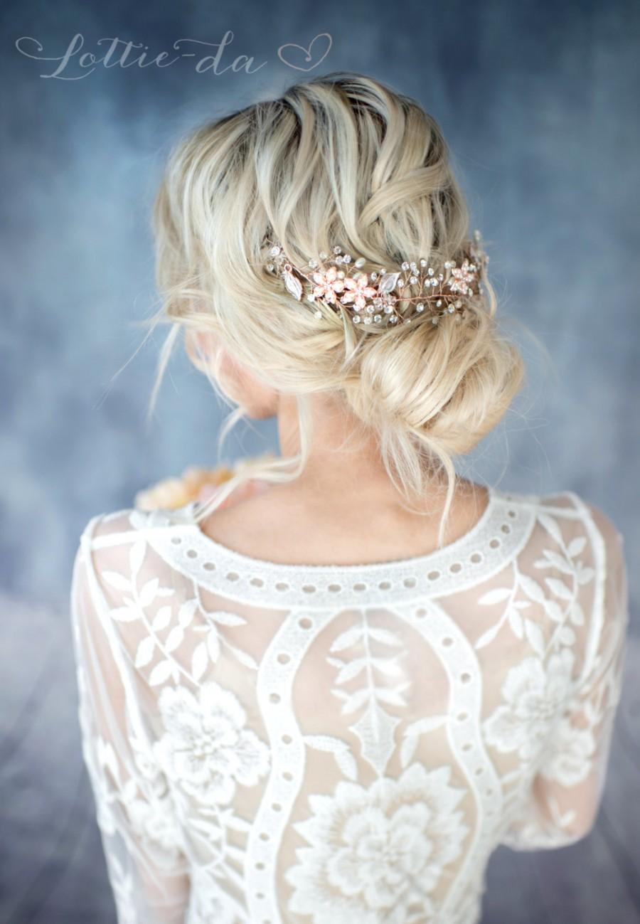 زفاف - Rose Gold Wire Wedding Crown, Boho Rose Gold Halo Hair Vine, Wire Hair Wreath, Boho forehead band, Boho Wedding Headpiece - 'VIOLETTA'