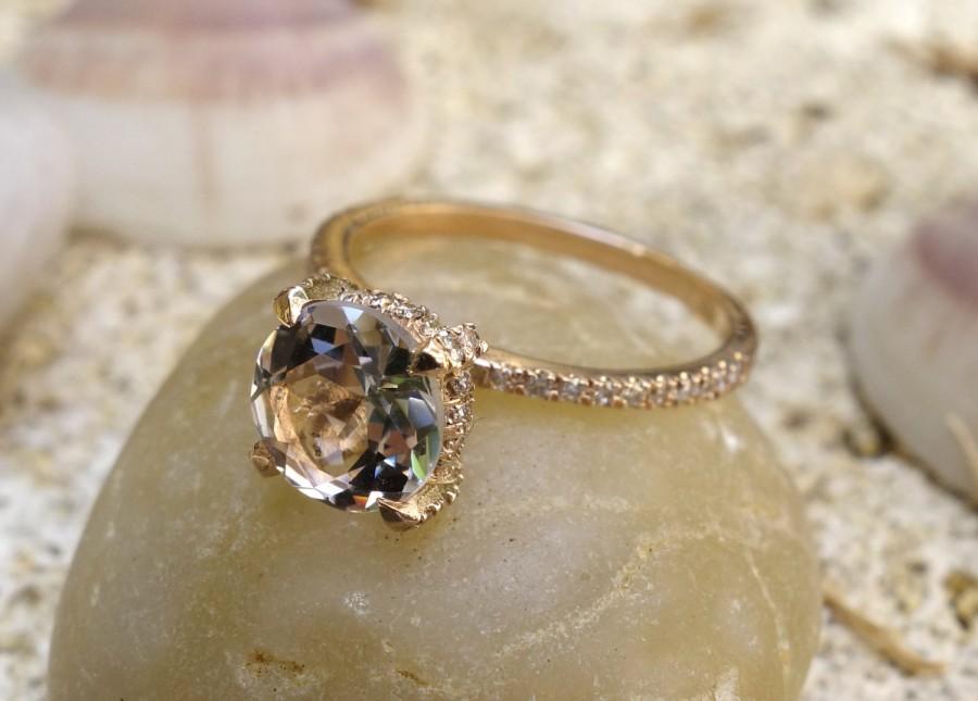 زفاف - Unique hallo ring Rose Gold Pink Morganite Engagement Ring Diamond Wedding Ring Solitaire diamond ring Cocktail ring Classic ring Dressy