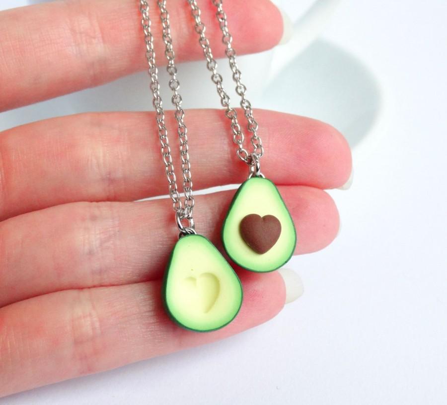 Hochzeit - Green avocado bff friendship necklace pendant heart pit Valentines love bff gift bb present necklace best friend healthy food miniature