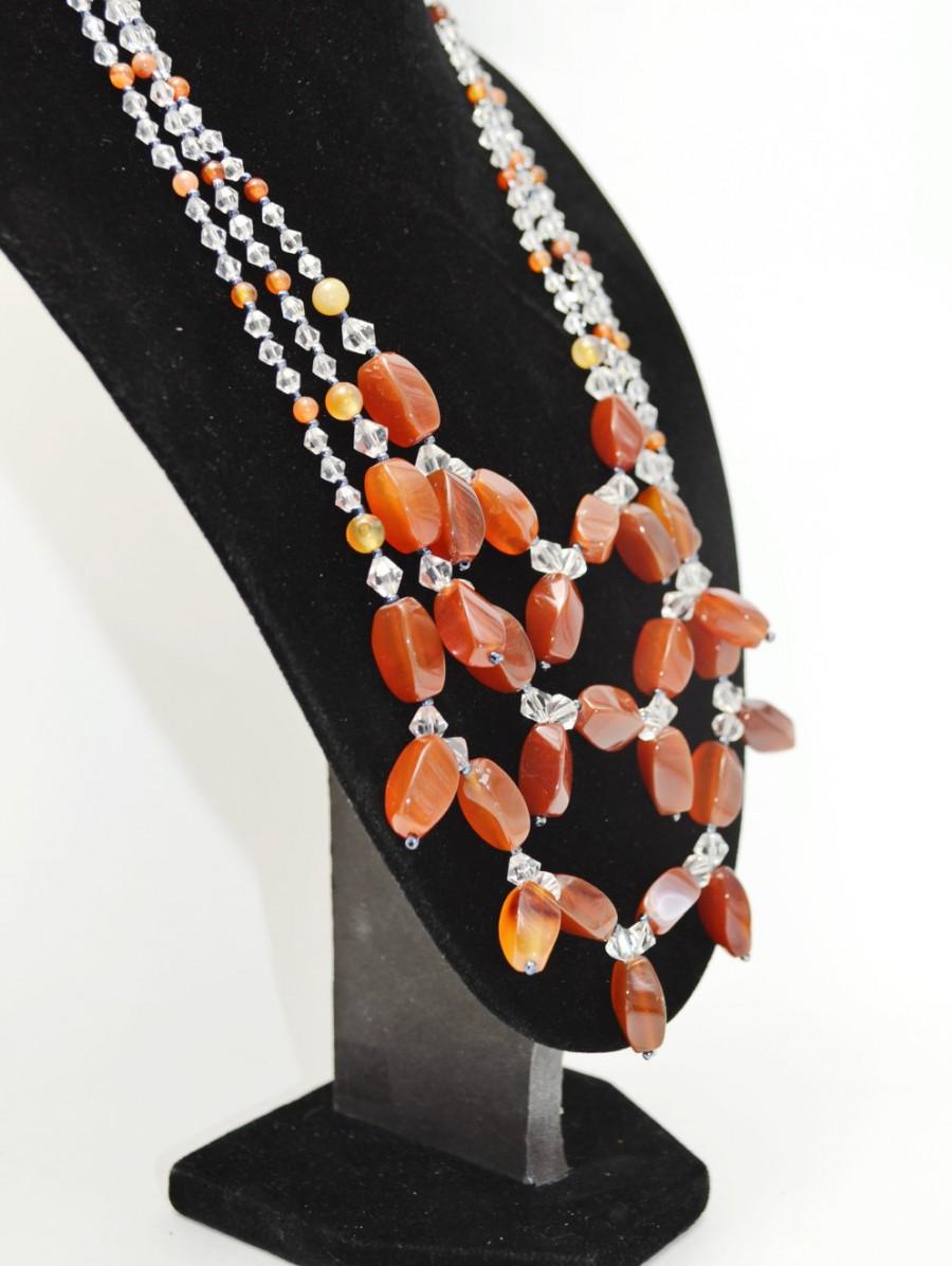 زفاف - Red Carnelian Multi Strand Layered Beaded Boho Necklace, Unusual Gemstone Modern Holiday Fashion Crystal Necklace, Anniversary Gift for her
