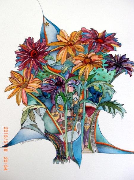 Mariage - City of Flowers-PAINTING,WATERCOLOR ORIGINAL Painting Art,Ooak Watercolors Painting Watercolor Painting Original,Art  Collectibles Aquarelle