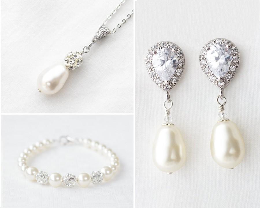 Mariage - Bridal Jewelry Set, Wedding Jewelry sets for Brides, Pearl, Bridal Necklace and Earring set, Bridal Jewelry set, Wedding Jewelry set, white