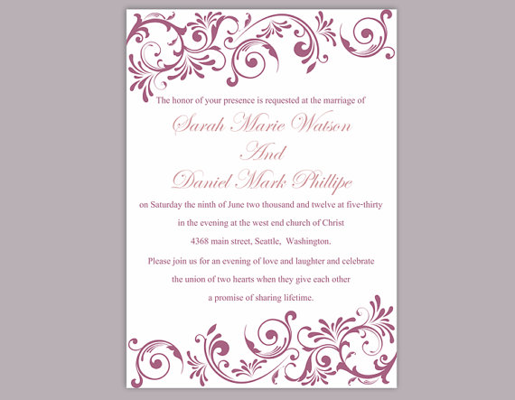 Hochzeit - Wedding Invitation Template Download Printable Wedding Invitation Editable Purple Invitation Eggplant Wedding Invitation Elegant Invites DIY
