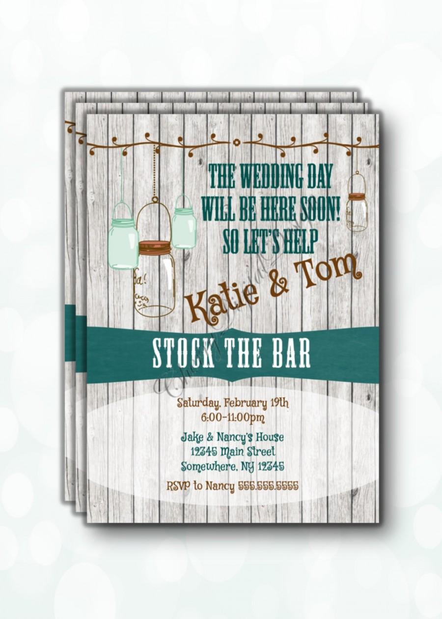 Wedding - Awesome Rustic White Wood Stock the Bar Shower Invitation.  You pick the colors!