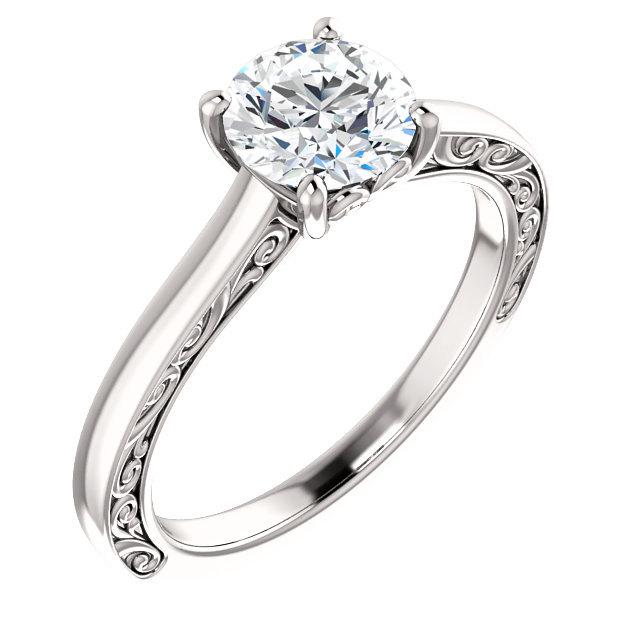 Hochzeit - Platinum Solitaire setting, Engraved Side Engagement Ring, Platinum engagement ring setting, plain solitaire, custom Diamond or Gemstone
