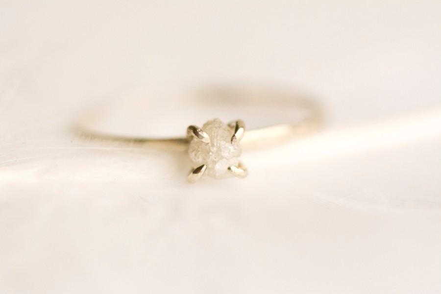 Wedding - Rough Diamond Engagement Ring. Raw Diamond Ring. White Diamond Ring. Raw White Diamond Ring. Rose Gold Diamond Engagement Ring.