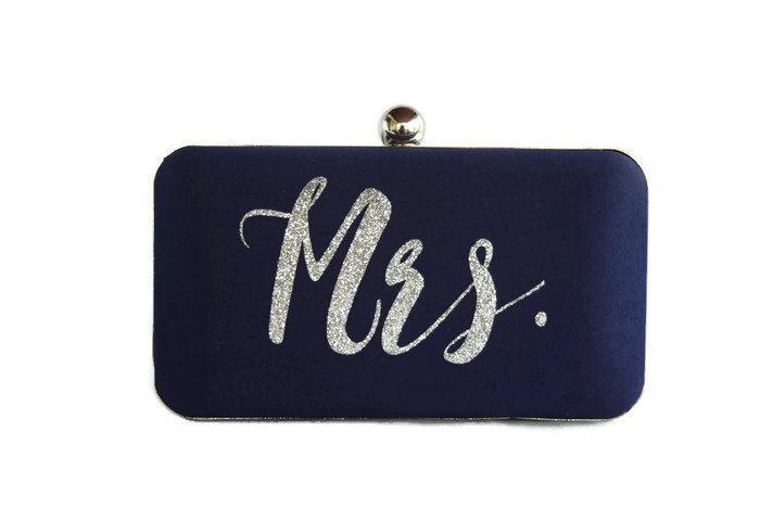 Wedding - Monogrammed wedding purse/ Navy Blue minaudiere clutch /Something blue bridal purse /Personalized Gift for her/ Custom made purse