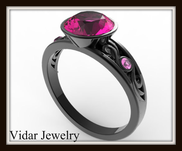Wedding - Pink Sapphire Engagement Ring,Black Gold Engagement Ring,Unique Engagement Ring,Tribal Engagement Ring,Bezel Set Engagement Ring