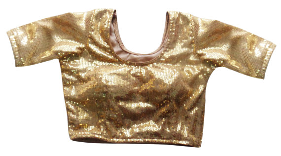 زفاف - Partywear Gold Readymade Saree Blouse with Sequin - All Sizes