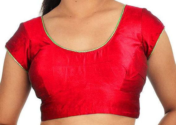 زفاف - Red Color Dupin Designer Saree Blouse-All Sizes - available in different colors -round neck saree Blouse